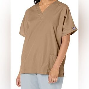 New Cherokee Women's V Neck Scrubs Shirt, Taupe, Small